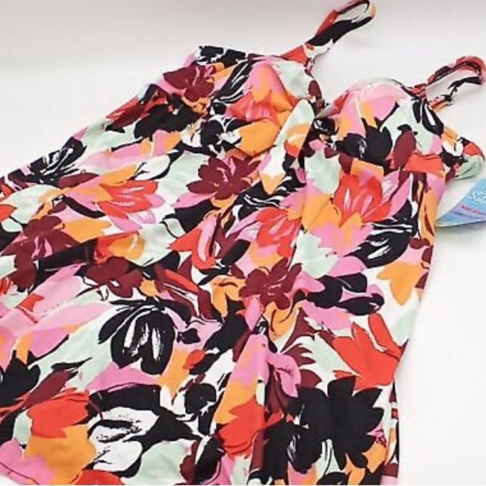 Pink Orange Ruched Tie Front Mini Dress